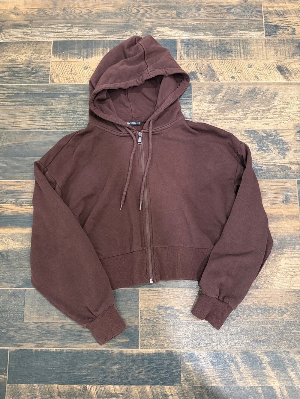 Zara Cropped Zip-Up Hoodie Jacket — Deep Brown